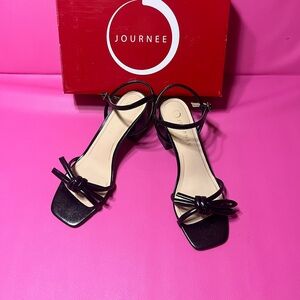 Journey black bow knot black leather heels